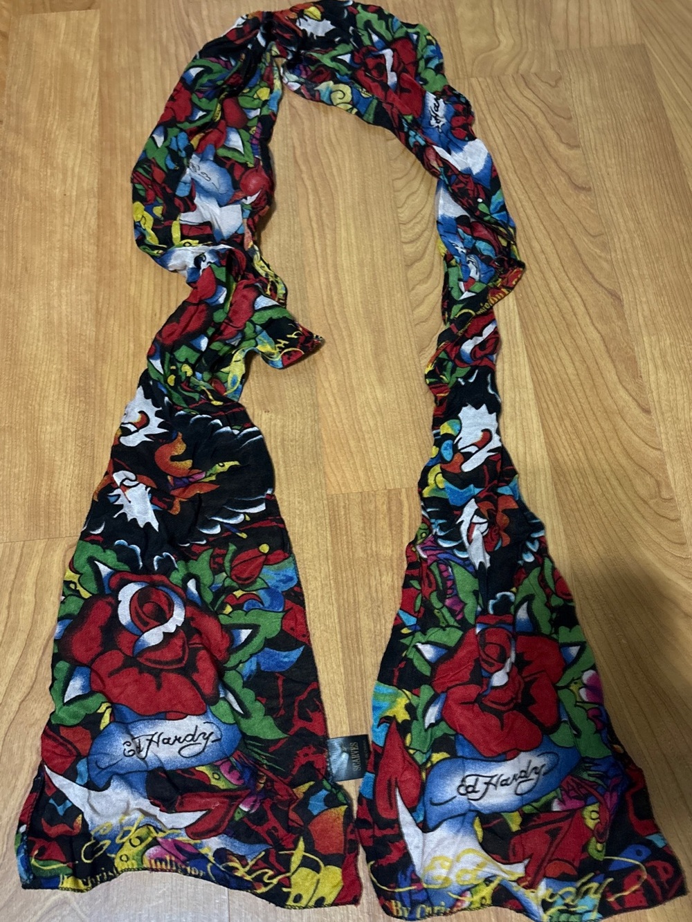 Ed Hardy Y2K Scarf Womens Black Roses